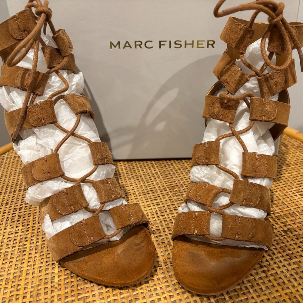Marc Fisher Patsey Brown Suede Lace Front Sandal